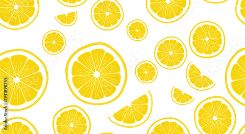 Lemon slices wedges pattern illustration vector fruit food decorative design graphics, citrus concept, black and white creative art collection