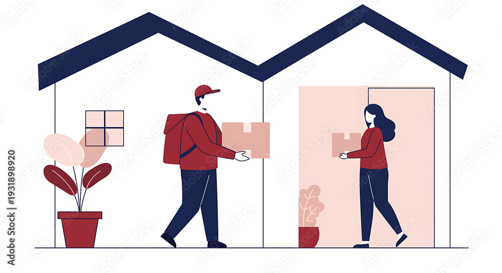 © Shine - People moving into a house with boxes and plants  home relocation and delivery concept transparent background