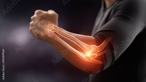 Forearm pain anatomy glowing elbow joint medical concept