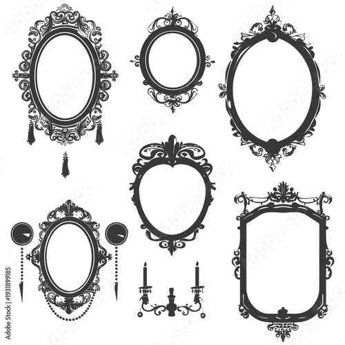 Ornate, Decorative, and Antique Mirror Frames with a Chandelier