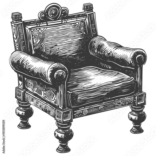Ornate Hand-Drawn Sketch of an Armchair with Intricate Details