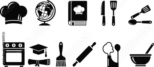 Black and white kitchen cooking education chef globe