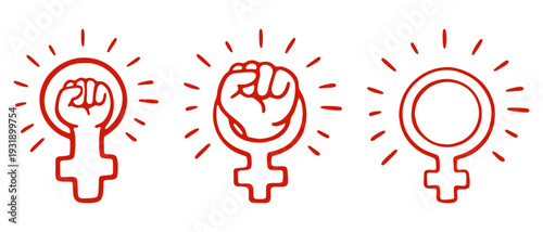 Female Gender Symbol With Raised Fist Icon Set Line Art For International Women's Day Vector Illustration