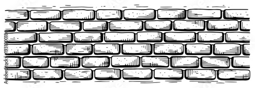 Vintage hand drawn engraving of a classic horizontal brick wall texture background