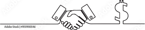 Business Deal Handshake and Dollar Sign Continuous Line Art Vector