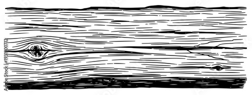 Vintage hand drawn engraving of a horizontal wood plank texture with natural grain and knots