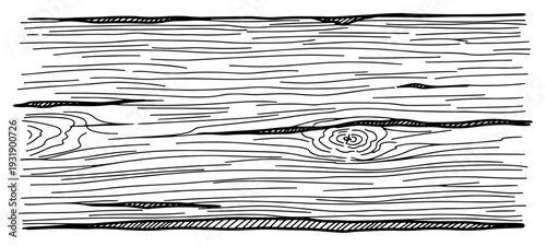 Detailed wood grain texture on a horizontal board in vintage hand drawn engraving style