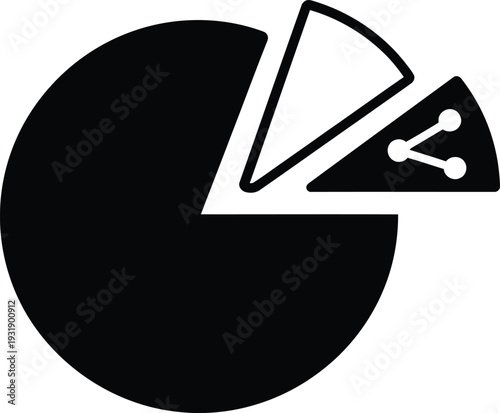 Pie Chart Vector Icon with Social Share Symbol Representing Data Distribution, Viral Marketing Analytics, Market Share Insights, and Financial Statistics for Business Reports and UI Design