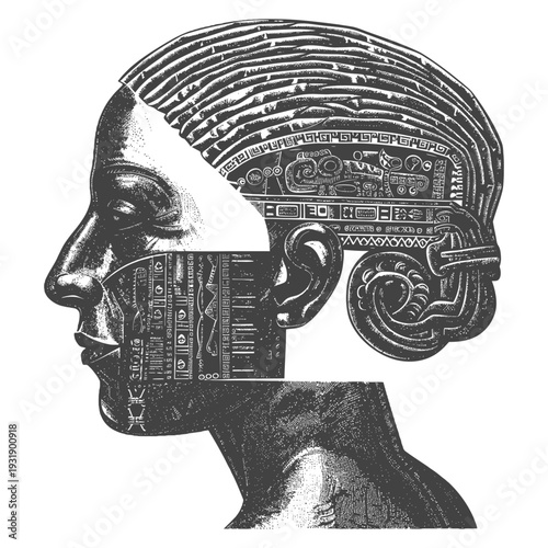 Profile of a Person with Intricate Patterned Head