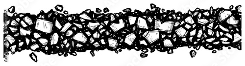 Horizontal border of crushed stones and rubble in vintage hand drawn engraving style