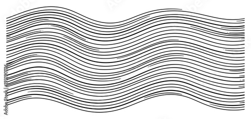 Minimalist hand drawn illustration of flowing wavy horizontal lines in woodcut style