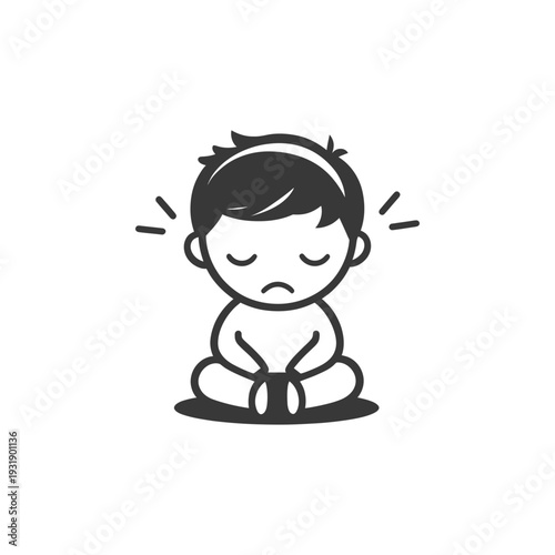 Sad Cartoon Character Sitting With Arms Crossed