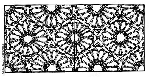 Intricate hand drawn geometric star pattern in vintage engraving style