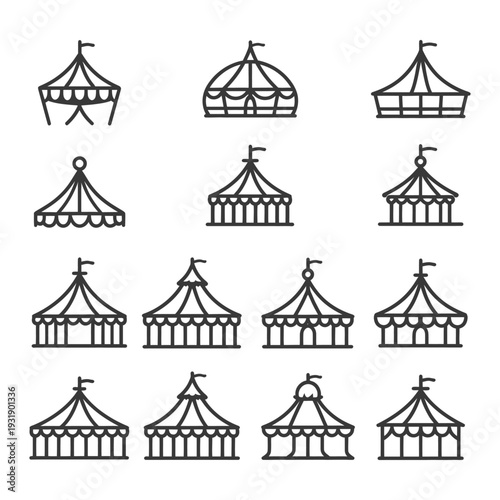 Set of 12 Circus Tent Outline Icons