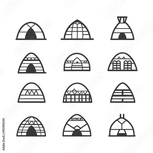 Set of 12 Different Domed Shelter Icons