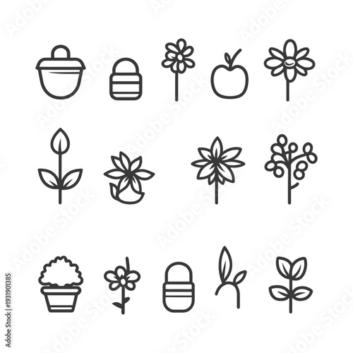 Set of 12 Gardening and Flower Outline Icons