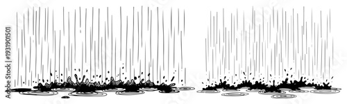 Hand drawn vintage style illustration of rain falling and splashing into puddles