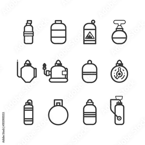 Set of 12 Line Icons for Diving Equipment