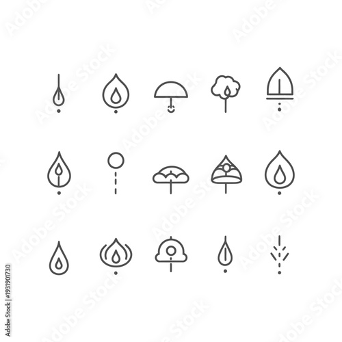 Set of 15 Different Rain and Umbrella Icons