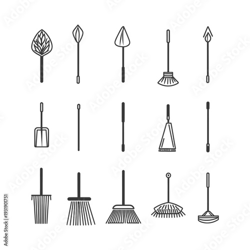 Set of 15 Hand-Drawn Garden Tools and Implements Icons