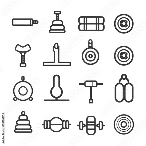 Set of 16 Black and White Line Icons Related to Sport and Recreation