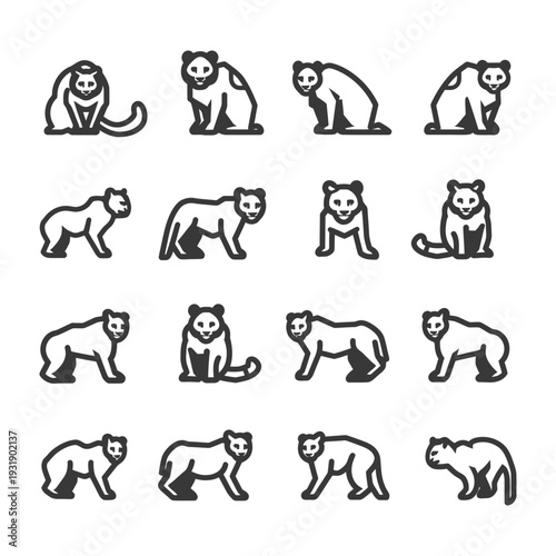 Set of 16 Black and White Panther Icons