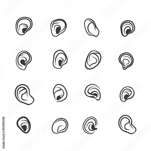 Set of 16 black and white oyster icons