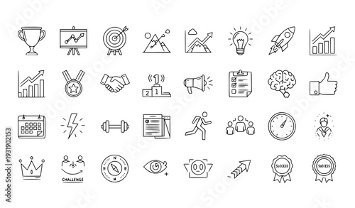 Inspiration and goal achievement outline vector icon collection