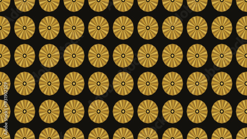 Luxury seamless background with golden circular sunburst medallions in a geometric grid, perfect for premium packaging design, sophisticated wallpaper, and elegant art deco textures