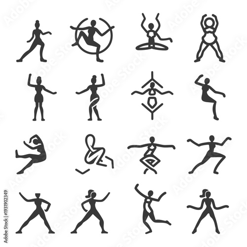 Set of 16 Different Female Fitness Workout Icons