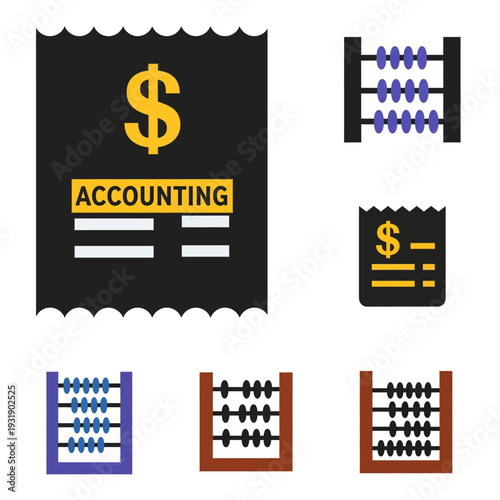 Accounting and Finance Icons with Abacus and Receipt.