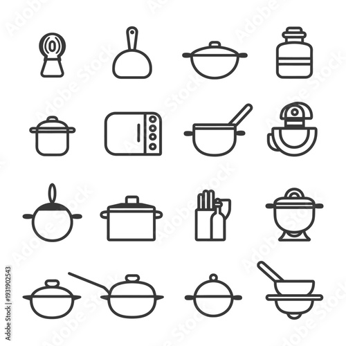 Set of 16 Kitchen Utensil and Cooking Equipment Icons