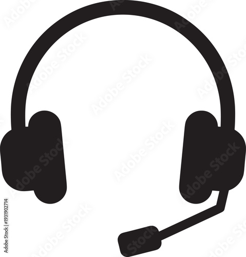 Headset microphone silhouettes illustration vector communication customer service support audio graphics, technology design concept, black and white creative art collection