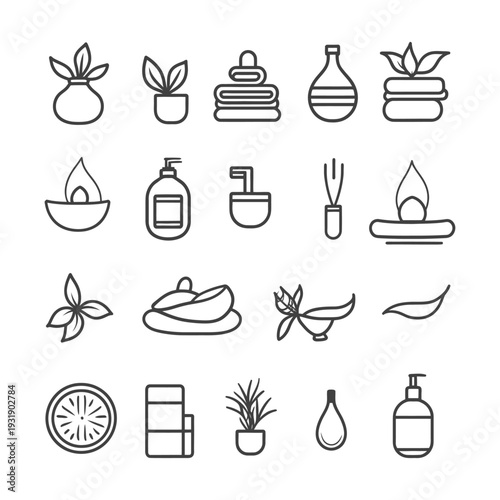 Set of 16 Line Icons Related to Spa and Beauty