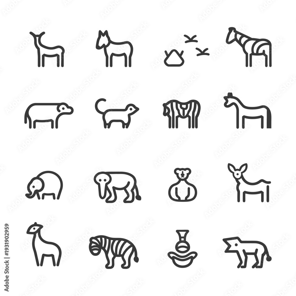 Naklejka premium Set of 16 Safari Animal Line Icons