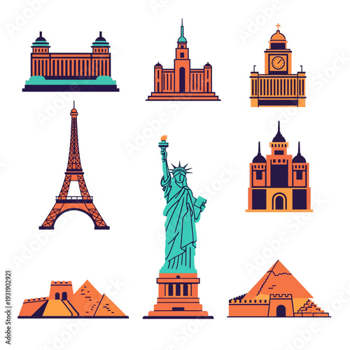 Collection of Famous World Landmarks and Architectural Wonders.