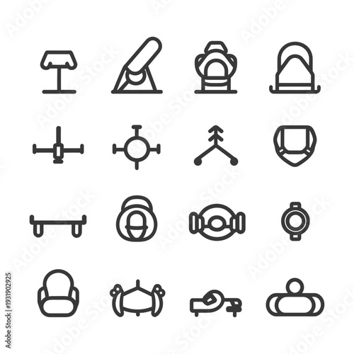 Set of 16 Playground Equipment Icons in Line Style