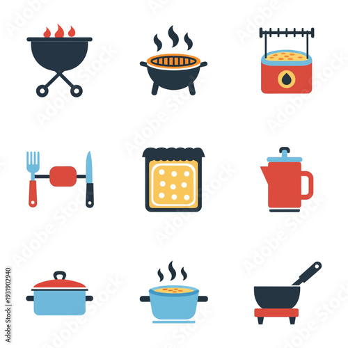Collection of Cooking and Grilling Utensils and Appliances.