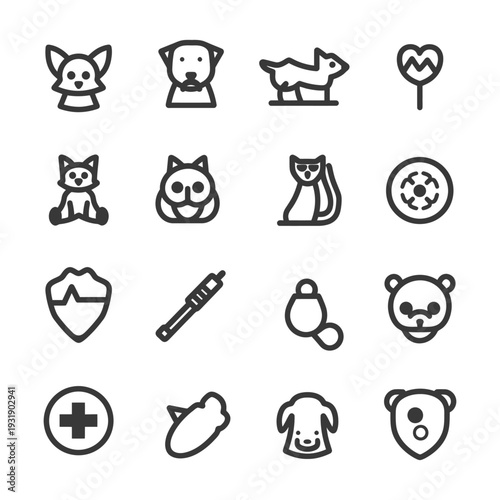 Set of 16 Pet Care and Animal Related Icons
