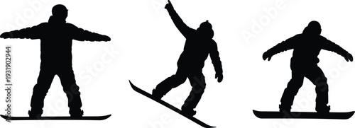 snowboard, snowboarder, winter, sport, silhouette, athlete, snow, action, jump, freestyle, extreme, mountain, adventure, black, vector, isolated, set, motion, outdoor, illustration