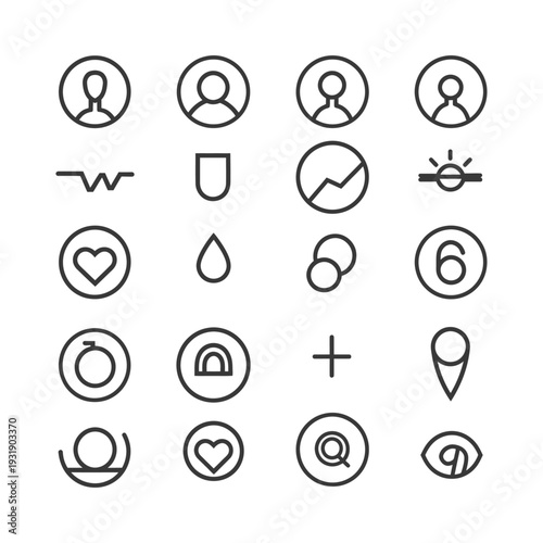 Set of 18 Modern Line Icons for User Interface Design