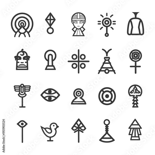 Set of 20 Ancient Egyptian Mythology Symbols and Glyphs