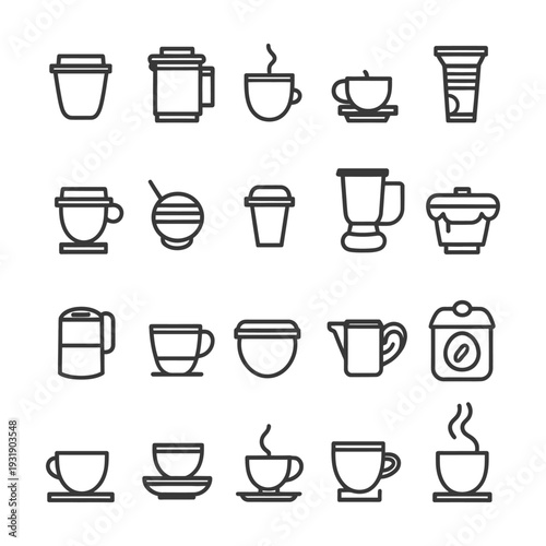 Set of 20 Coffee and Tea Related Icons in Line Style