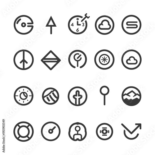 Set of 20 Circular Line Icons for Web and App Design
