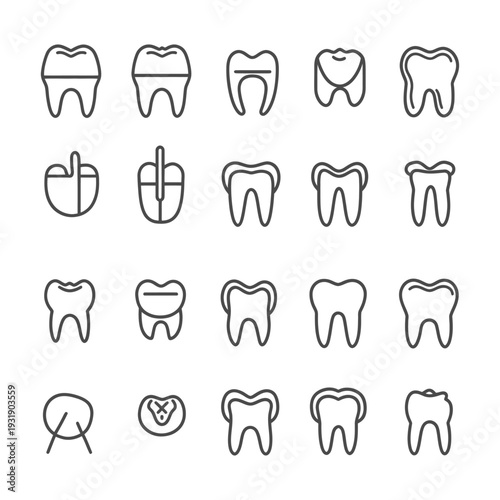 Set of 20 Dental Icons with Outline Style