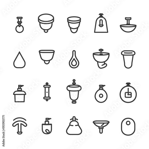 Set of 20 line icons related to hygiene and care