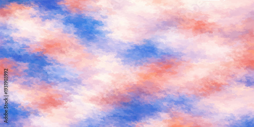 Abstract colorful watercolor background featuring a beautiful summer sunset sky with orange and red clouds in a bright heaven atmosphere