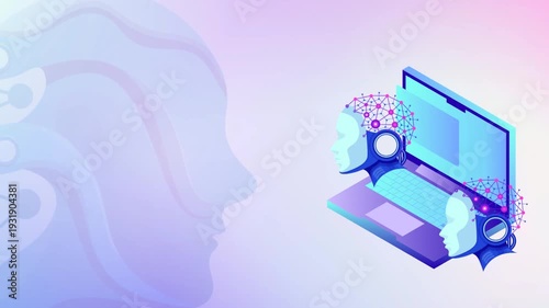 Futuristic AI concept with human heads and computer