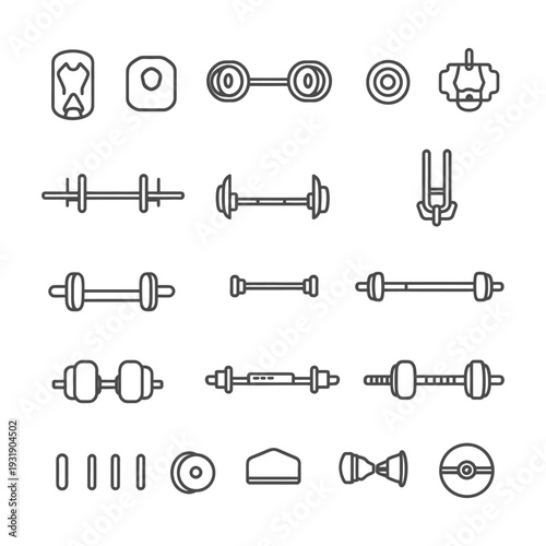 Set of Barbell and Dumbbell Icons for Exercise and Fitness