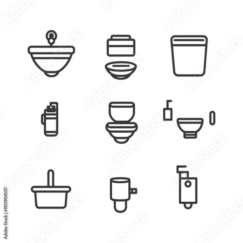 Set of Bathroom and Kitchen Equipment Line Icons